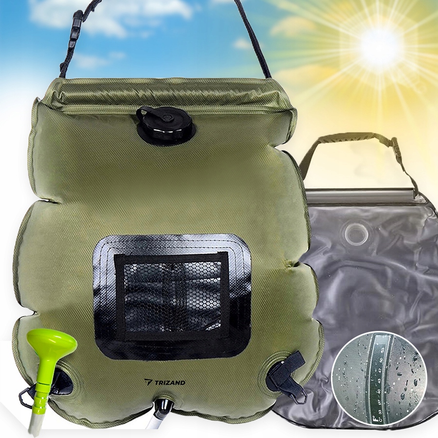 Duży PRYSZNIC TURYSTYCZNY BIWAKOWY KEMPINGOWY Mocny 20L Solarny Ciepła Woda Wysokość 50 cm