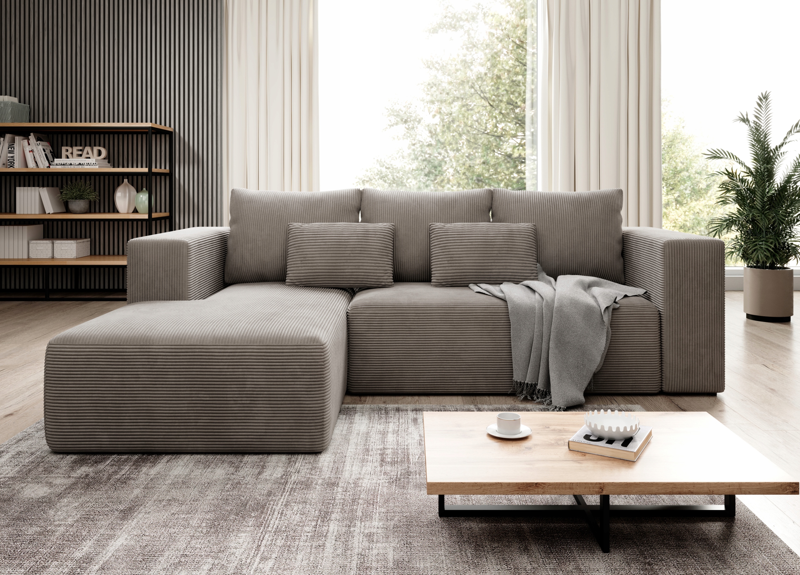 

Narożnik z funkcją spania Stripes sztruks sprężyny