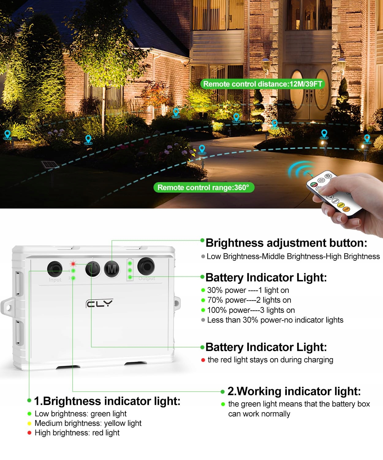 CLY Solarna Lampa Zewnętrzna Z Pilotem 2 Tryby 3 Jasności IP66 Wodoodporna — miniatura 6