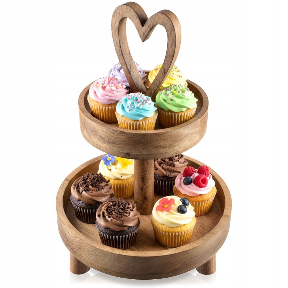 Drevená 2-ÚROVŇOVÁ Miska Na Tortu A Ovocie, Stojan 42 CM