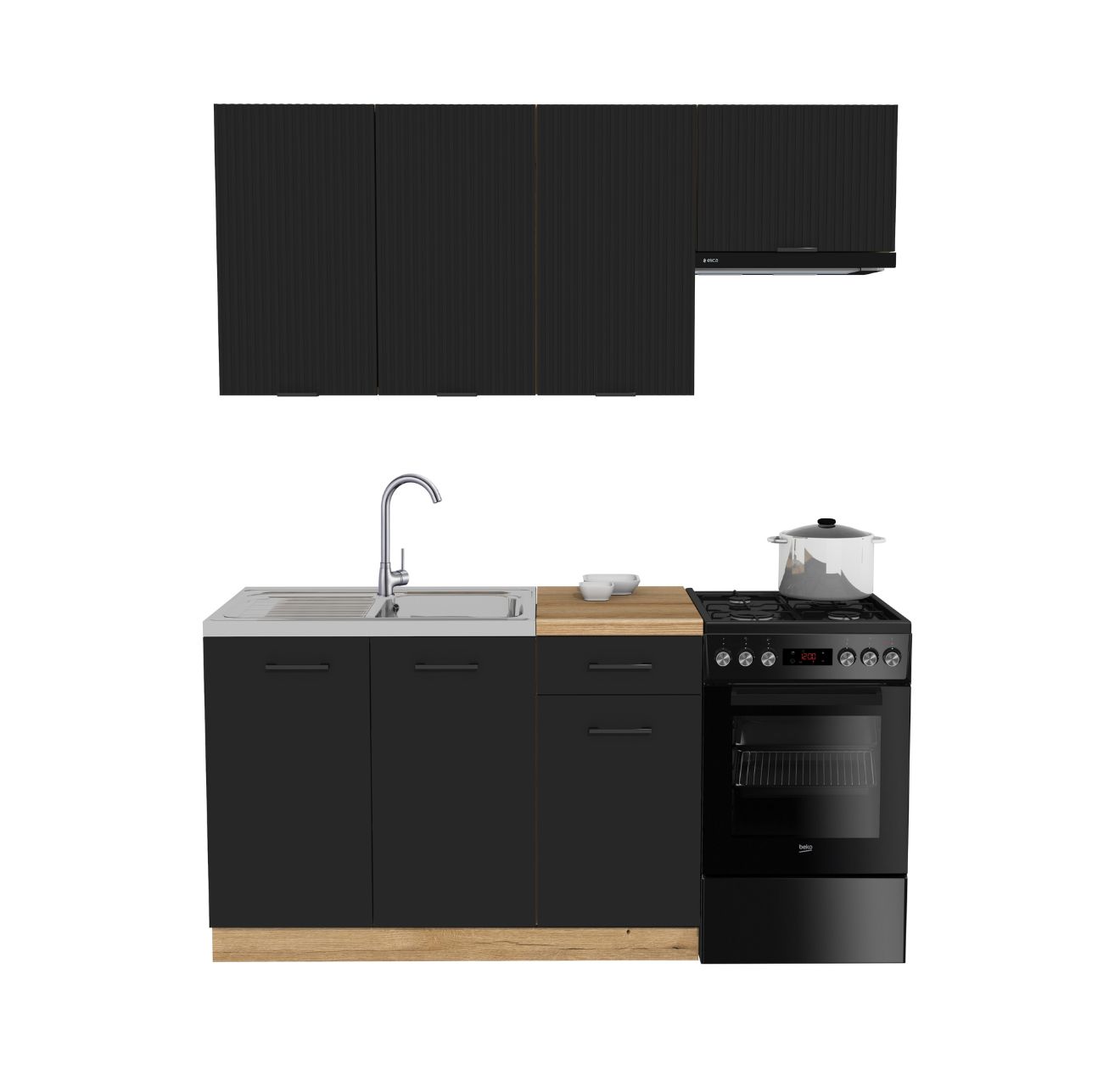 Kuchyňská sada 170 Mix Černá Ryfla Černá s deskou Dub Evoke