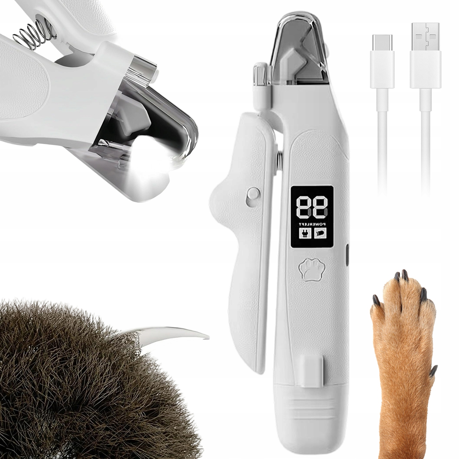 Levně Kleštičky Na Drápky Koček A Psů/elektrický Pilník Na Nehty S Led Bílou Barvou