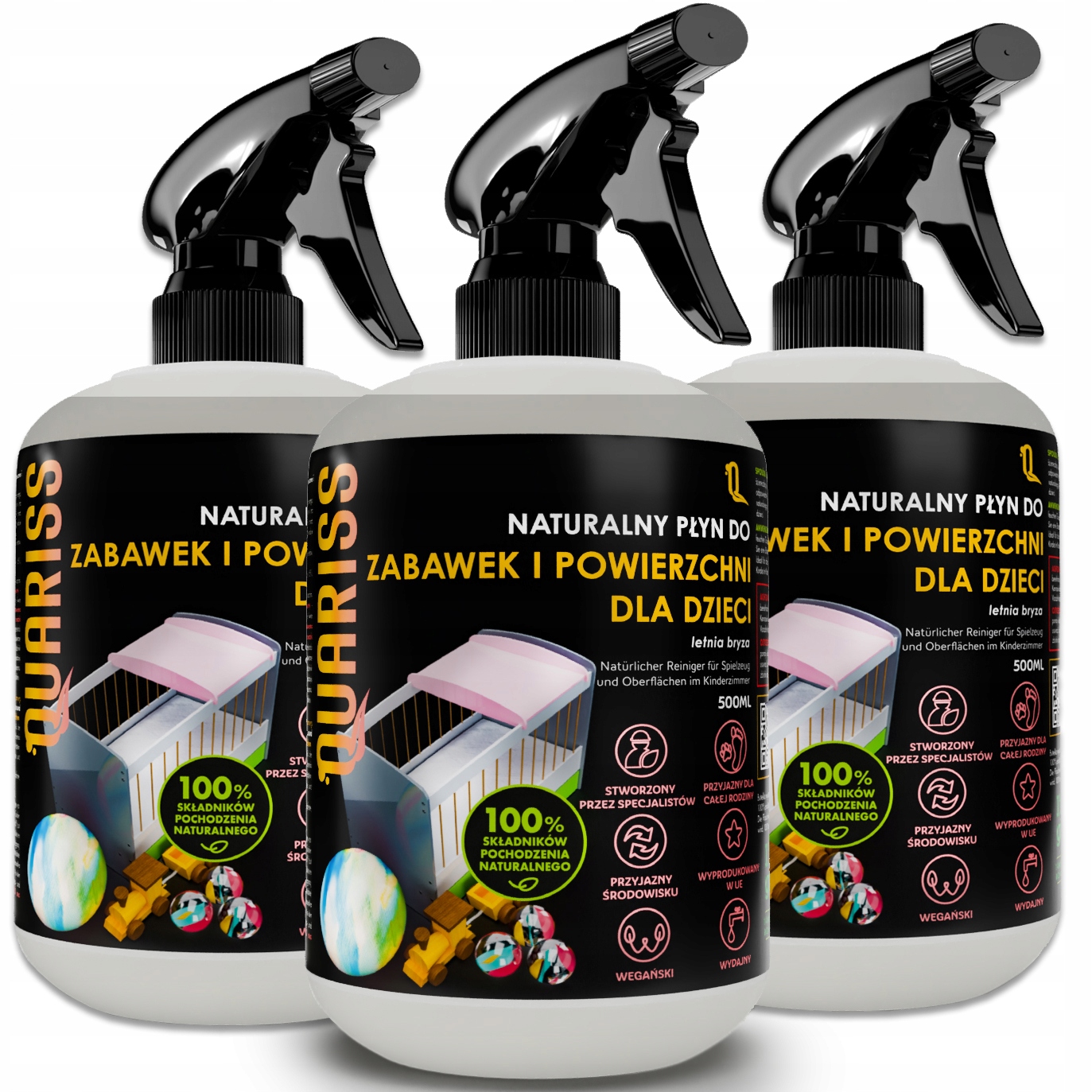 Levně Přírodní čisticí přípravek na mytí povrchových hraček pro děti 3x500 ml