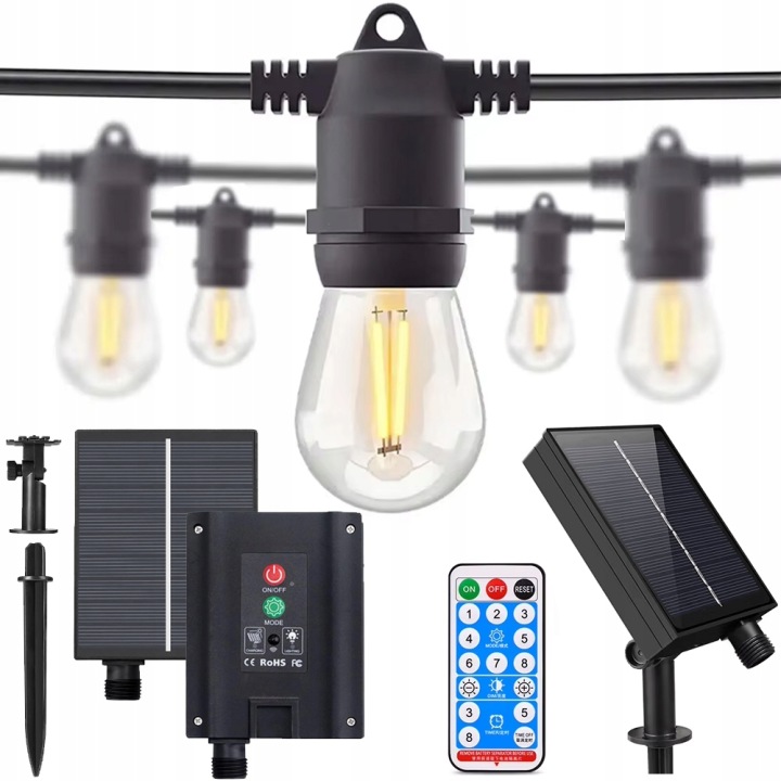 Solární Led zahradní girlanda 50 x žárovek Lampičky Solární kuličky s dálkovým ovládáním