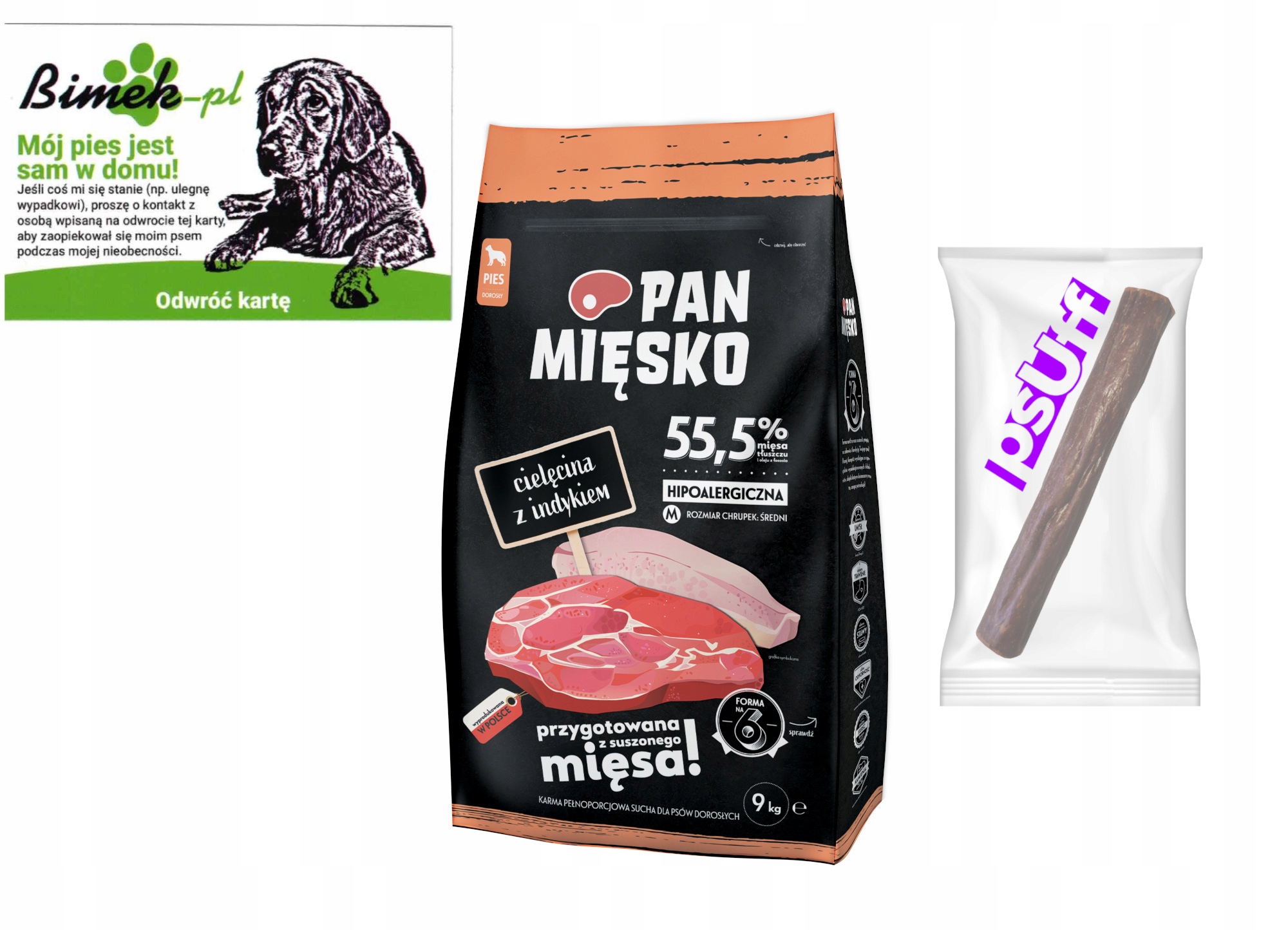 Levně Pan Mięsko Telecí maso s krůtím masem 9 kg M psUff Cigaro divočák 1 Ks vizitka