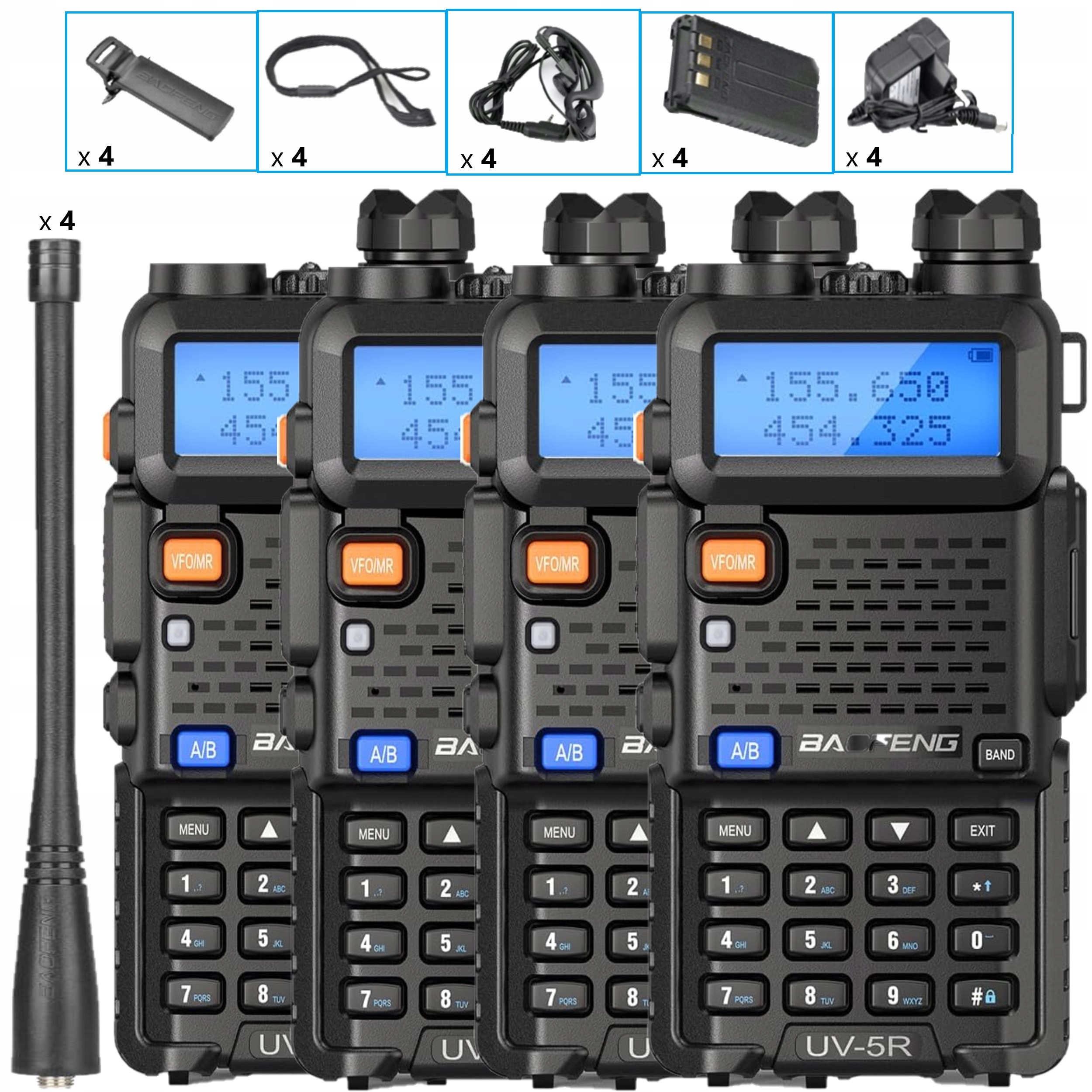 4 x Vysílačka UV-5R Baofeng Walkie Talkie Radiotelefon 5W Radio Fm