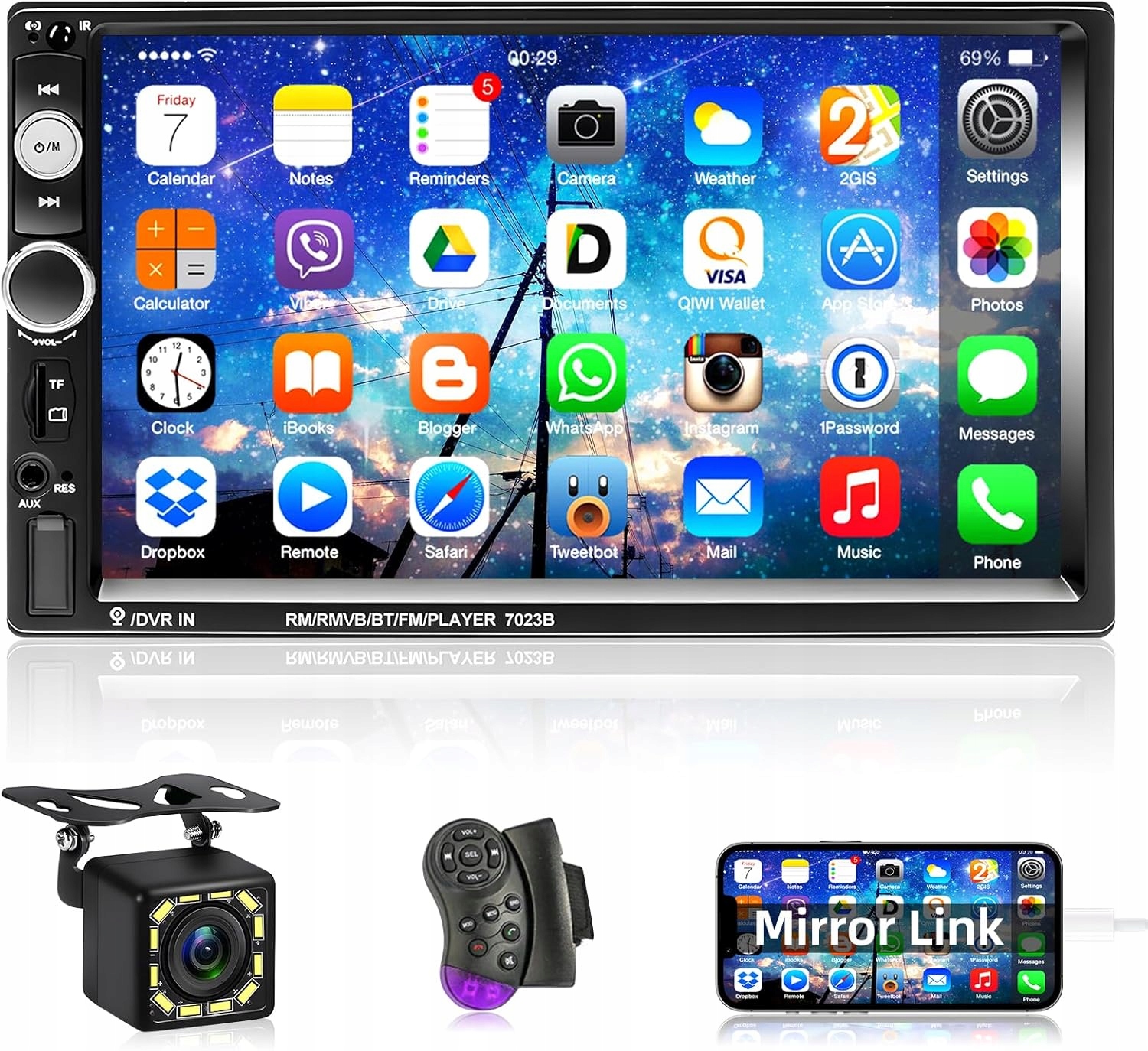 Automobilové rádio Podofo 2 Din 7'' Bluetooth, dotykový displej, Android