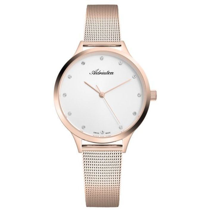 Růžovozlaté dámské hodinky Adriatica na mesh náramku A3572.9143Q