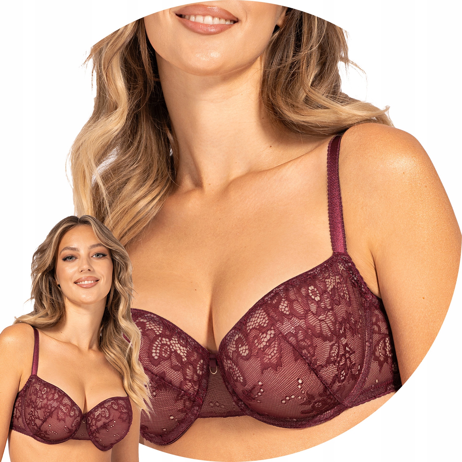 Unikat měkká podprsenka Caro burgundy 75C