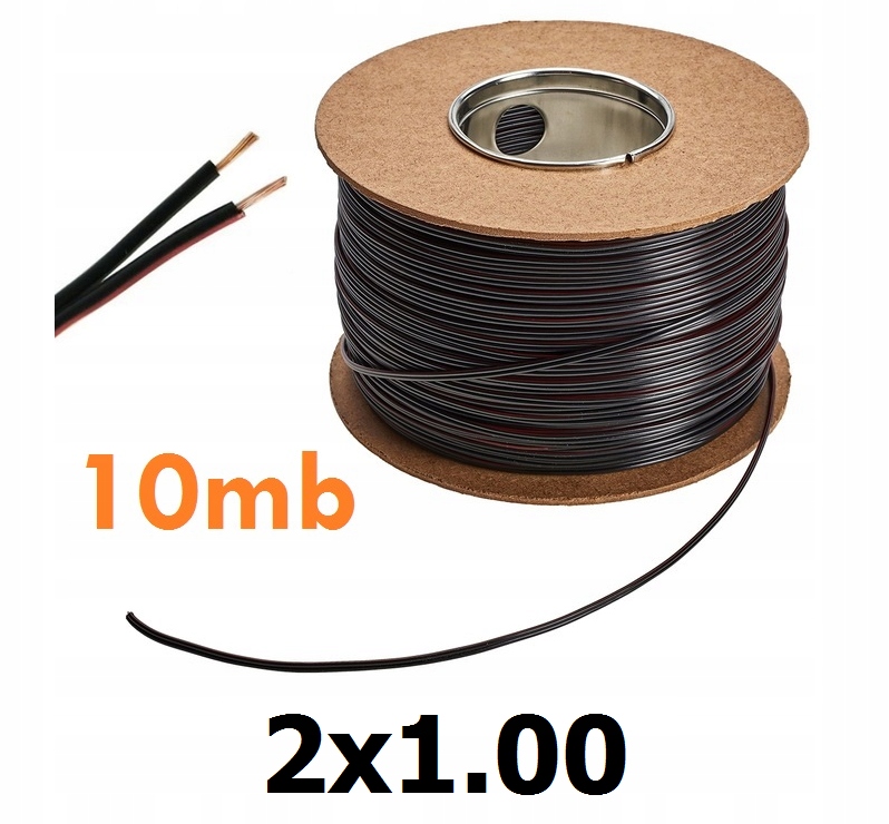 

Przewód Kabel do Led 2 żyłowy 10mb 2x1,00 Czarny