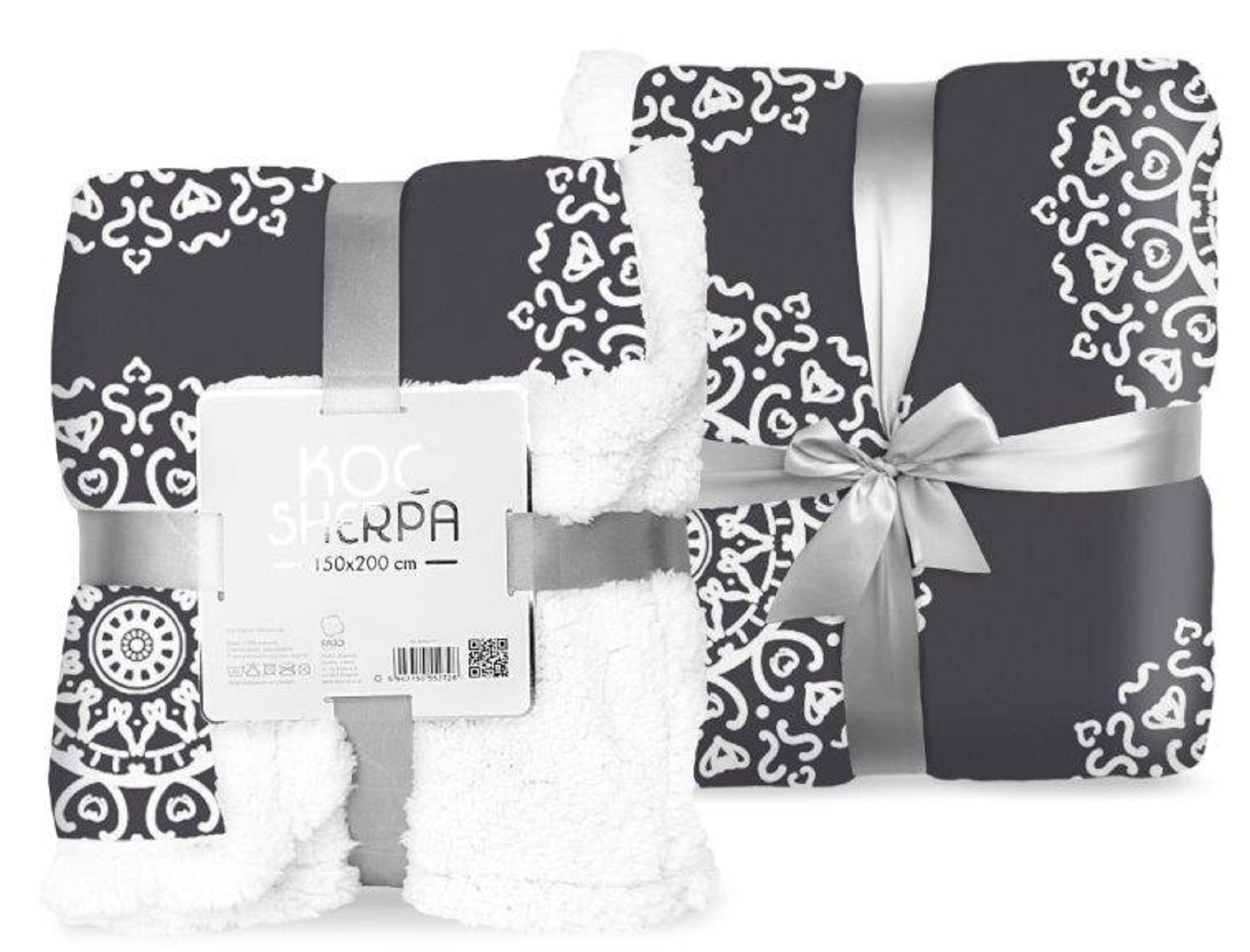 Deka 150 x 200 cm sherpa s tlustými vánočními sněhové vločky tmavě šedá zimní