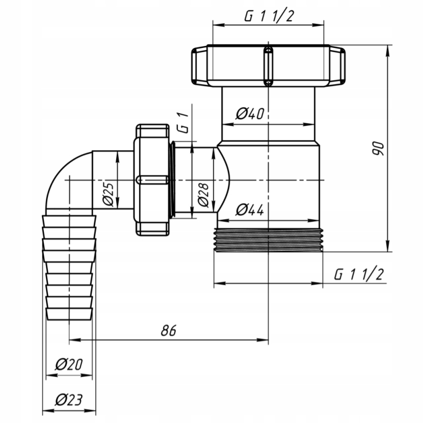 Króciec syfonu z wyjściem do zmywarki 1 1/2x 1 1/2 Marka Tycner