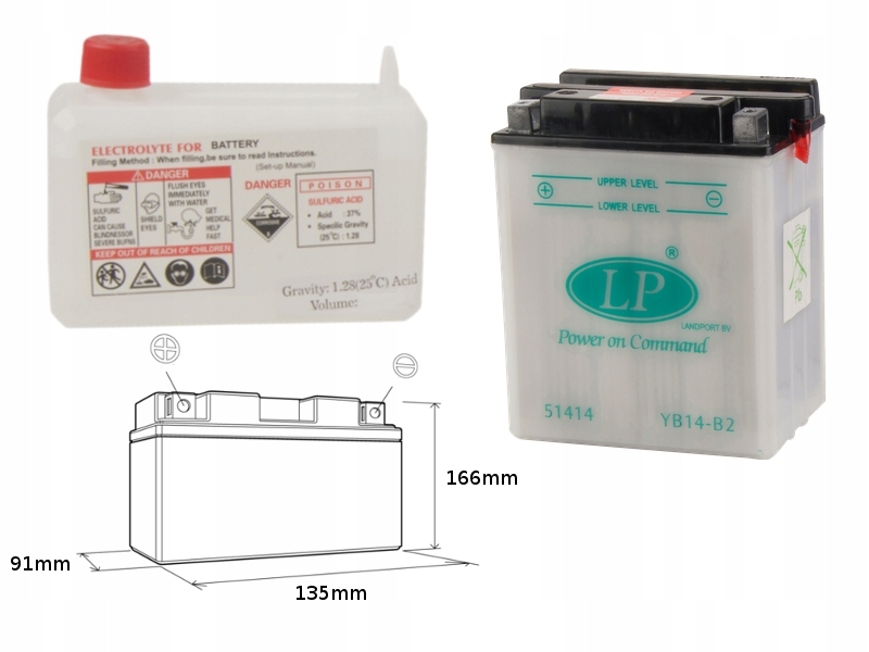Landport Batéria YB14-B2 (MD LB14-B2) 12V 14AH 135X91X167 Podpora El