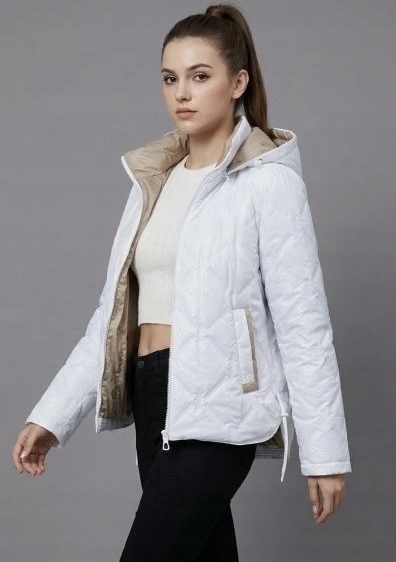 Krátká Bunda Kapuce B8595/B8593 Bílá S (36)