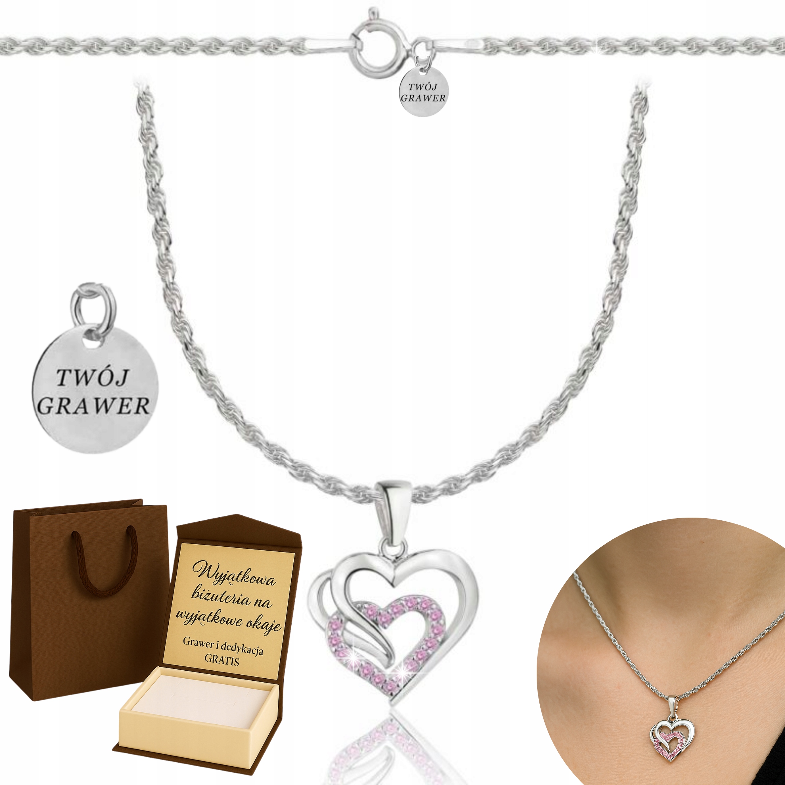 Dámský stříbrný Řetízek s motivem srdce se Zirkony Ryzost 925 Gravírování Bonus