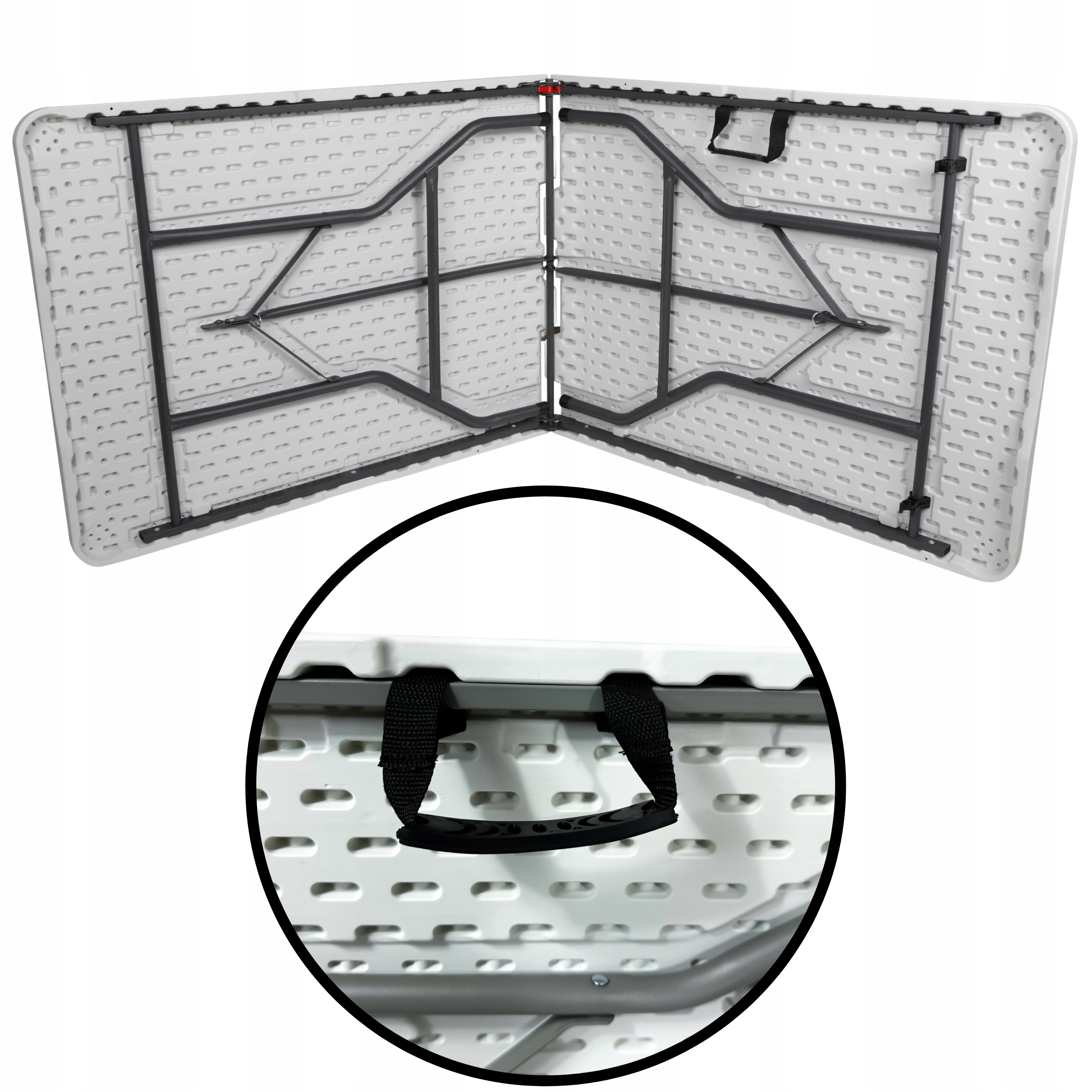 STÓŁ OGRODOWY ROZKŁADANY SKŁADANY CATERINGOWY BANKIETOWY BIAŁY DUŻY 180cm Szerokość mebla 180 cm