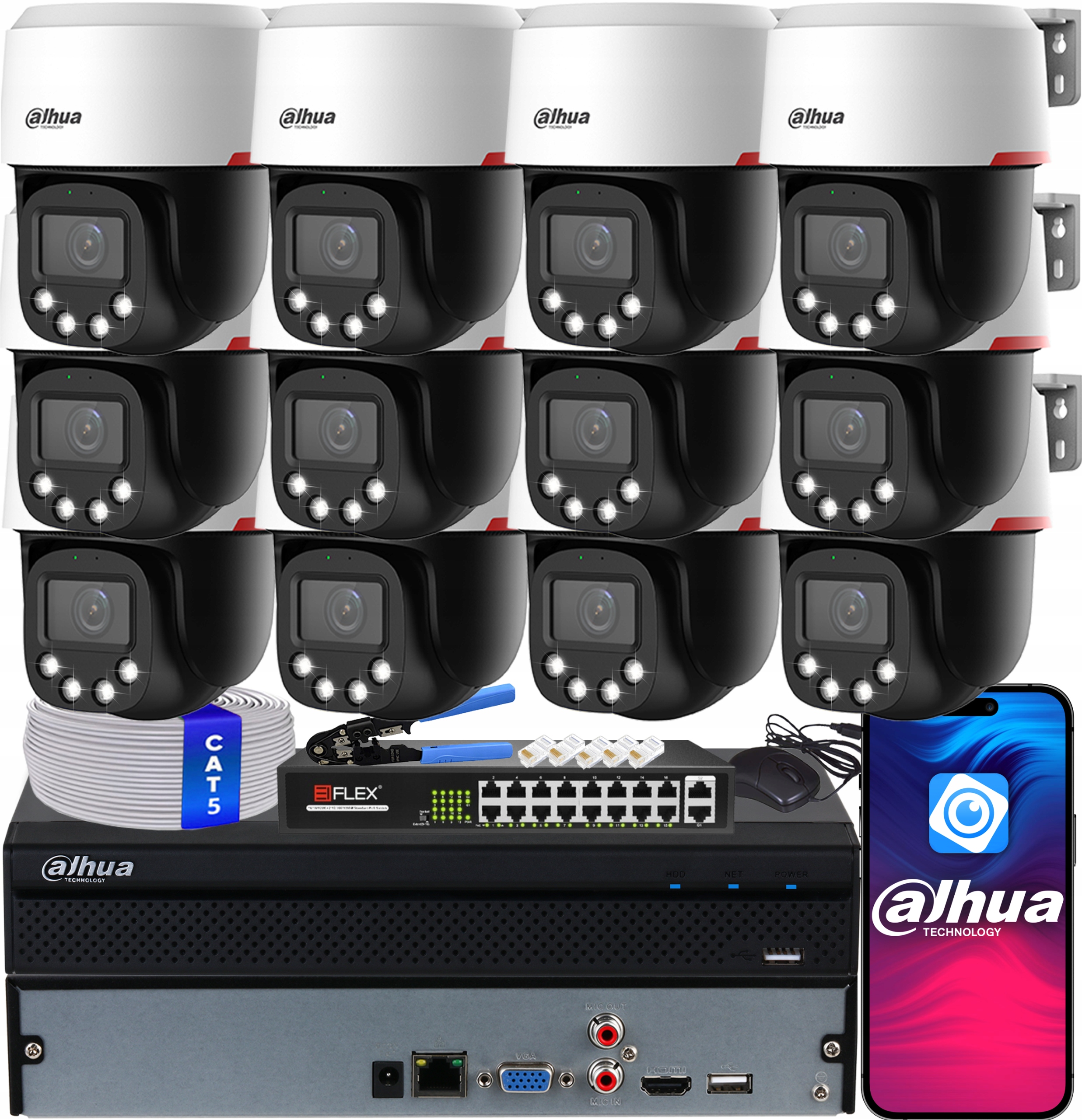 Sada na monitorovanie Dahua 12x Kamera SD2C400NA-B-PV-PRO Ptz 4Mpx WizColor