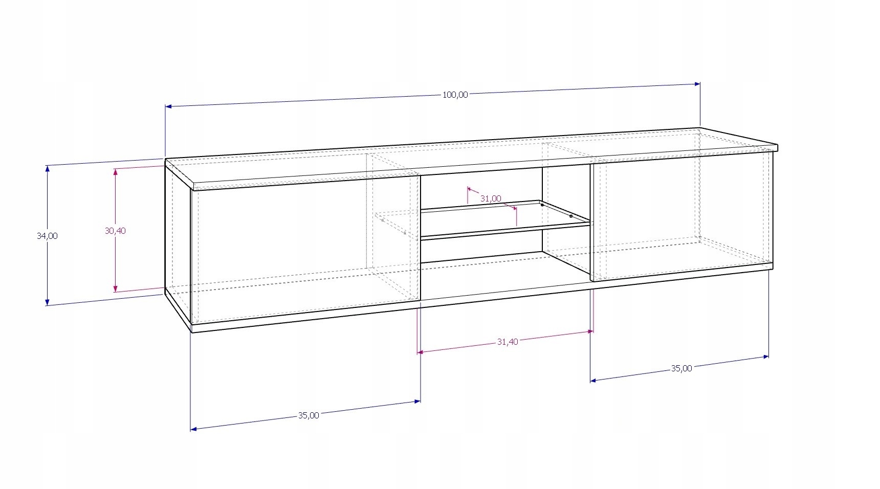 Szafka RTV KING Wisząca craft Głębokość mebla 34.3 cm