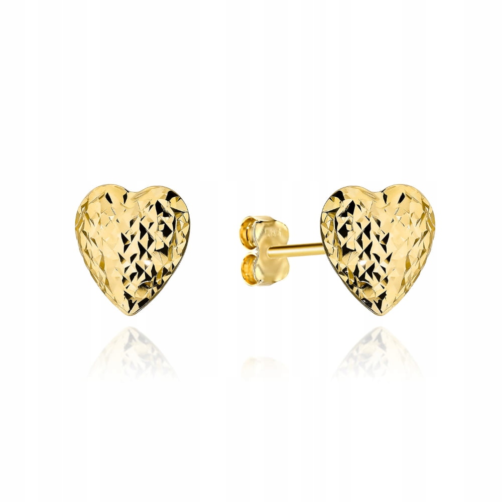Zlaté náušnice s diamantovými srdíčky ryzost 585