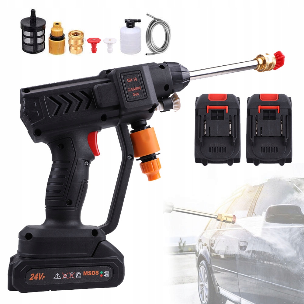 Vysokotlaká Akumulátorová Myčka 24V Komplet S Pěnovačkou 2 Baterie 5 M