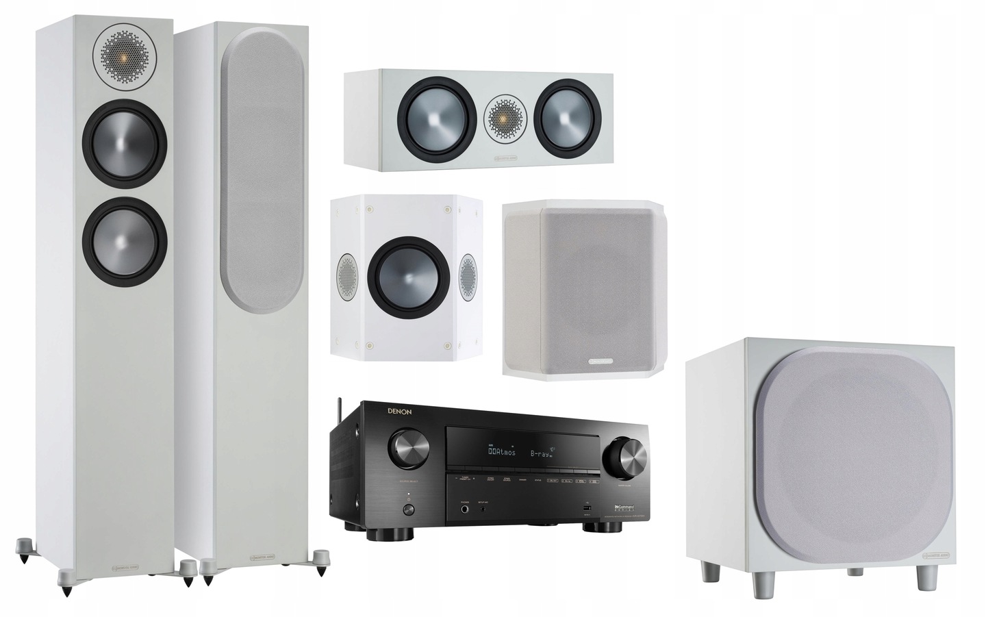 MONITOR BRONZE BIAŁE KINO 5.1 + DENON AVR-X2700H
