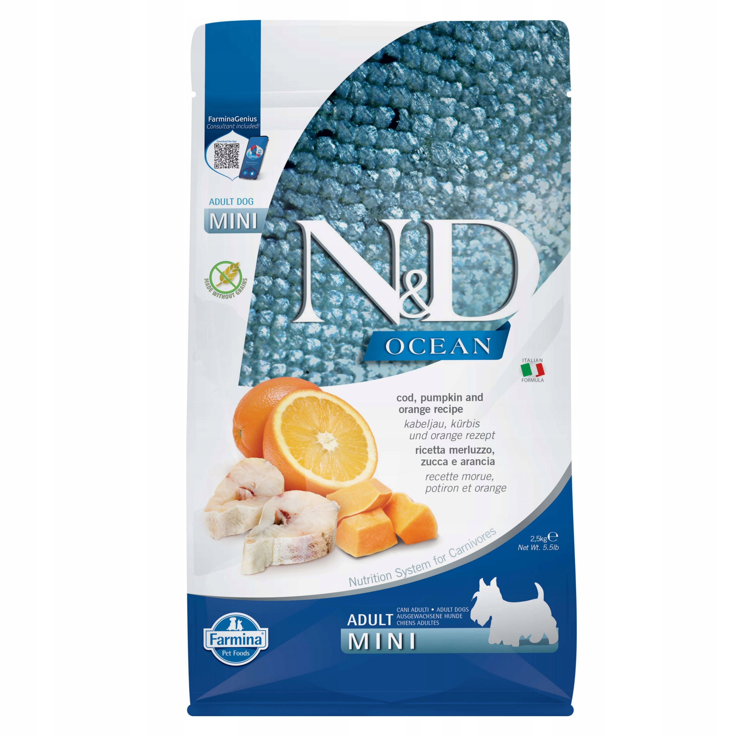 Farmina N&d Ocean Dorsz Pomarańcza Adult Mini 2,5kg Sucha Karma Dla Psa