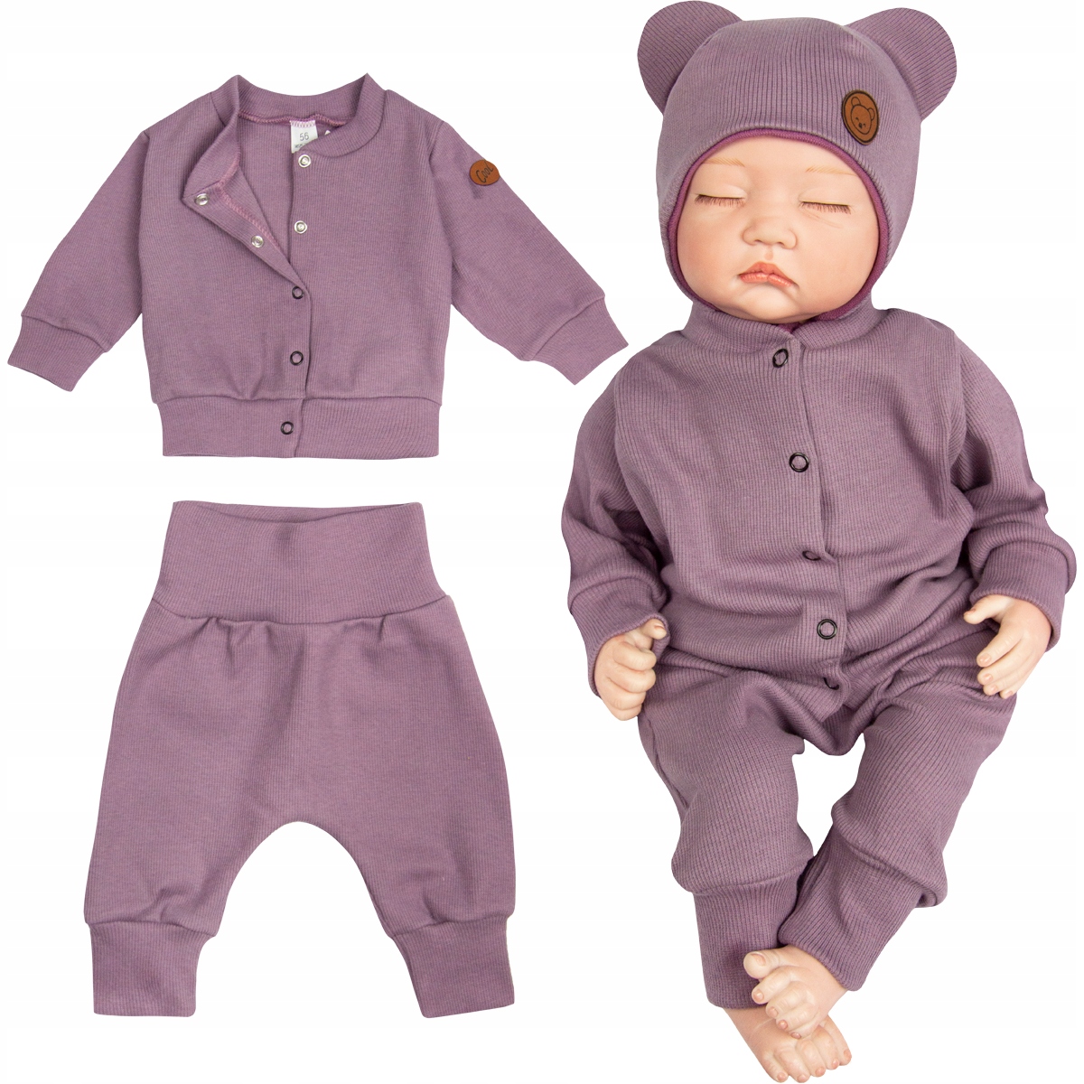 

Komplet Niemowlęcy dla dziewczynki Prążek wrzos 62