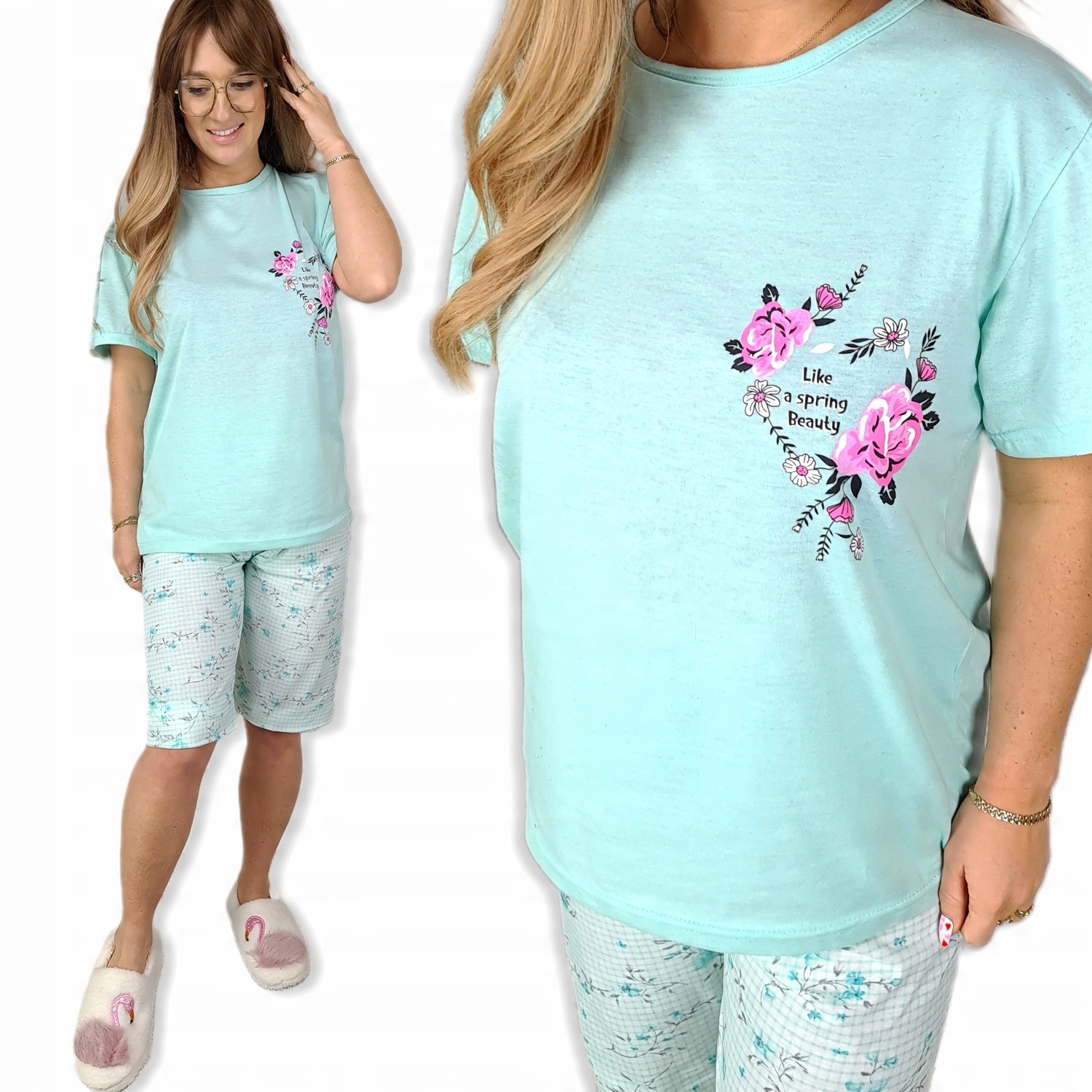 

Damska Bawełniana Piżama Spodenki Plus Size #L
