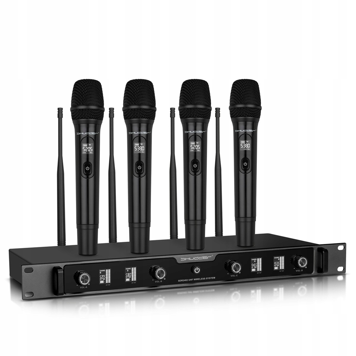 Bezdrátové mikrofony Shudder SDR2402 sada 4 mikrofonů 120 kanálů