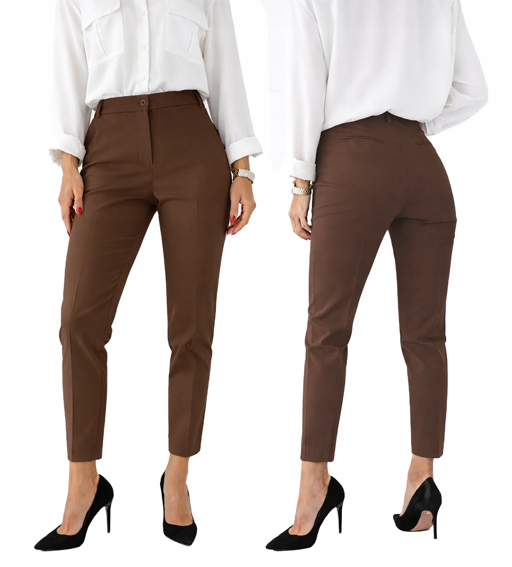 Elegantní 7/8 kalhoty Sigma dámské cigaretové kalhoty v čokoládově hnědé barvě 42