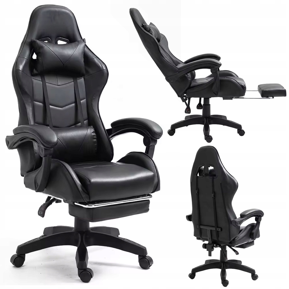 Herní křeslo Lean Otočné kancelářské křeslo s podnožkou Polštáře Černá