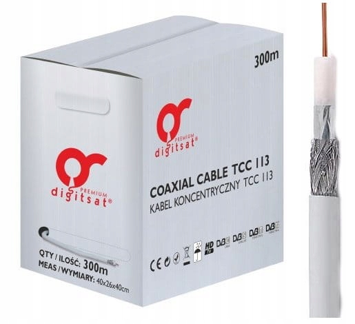 Kabel Przewód Antenowy RG6 Tcc 113 Trishield 1,13 Cu 300m Koncentryczny