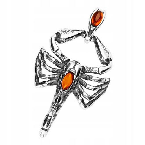 Stříbrný Skorpion pánský přívěsek Znamení Zvěrokruhu s Jantarem stříbro Ze Stříbra