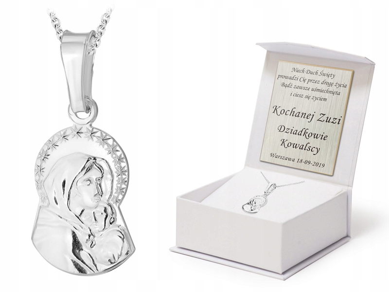 Stříbrná Sada ryzost 925 Řetízek 80cm Medailon Matka Boží s Ježíškem