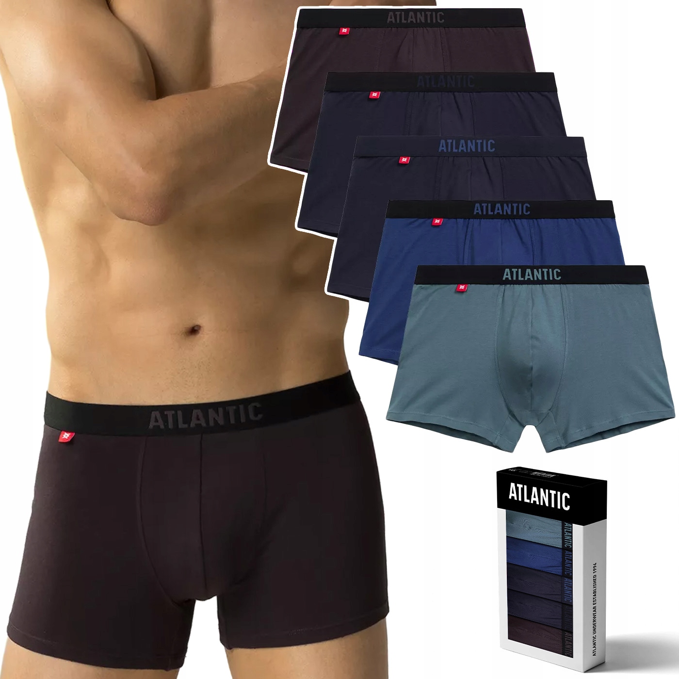 Pánské bavlněné boxerky 5 Párů přiléhavé Atlantic 5SMH-004 M
