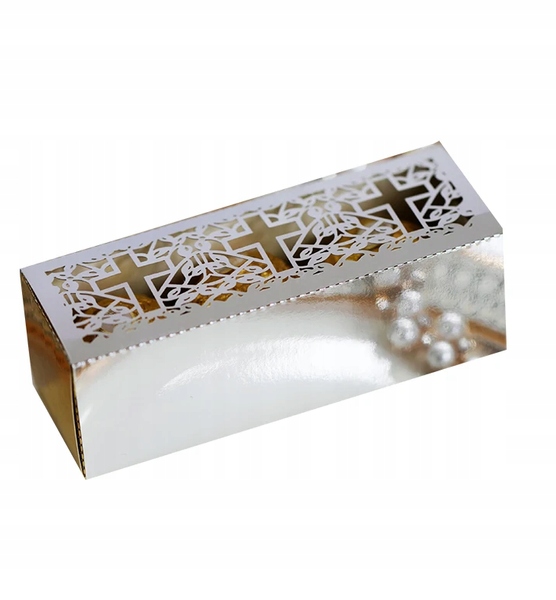 PUDEŁKO NA PREZENTY DLA GOŚCI SREBRNO-ZŁOTE 12X4X4 CM KOMUNIA WESELE IHS