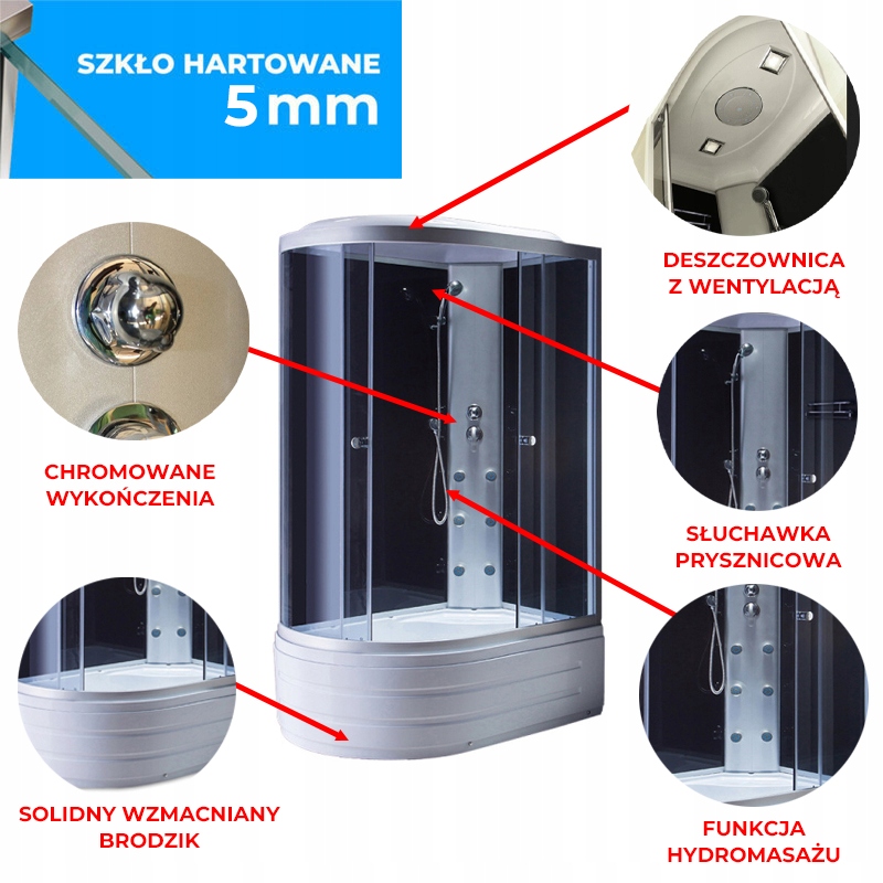 KABINA PRYSZNICOWA Z HYDROMASAŻEM WSH7306R PRAWA 120x80 CM EAN (GTIN) 5905186105943