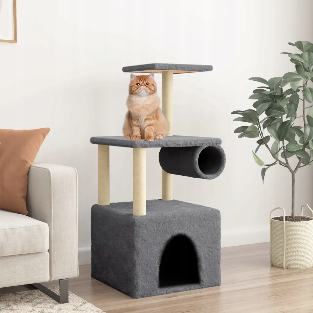 Levně Škrabadlo pro kočky sisalovými sloupky tmavě šedé 109,5 cm