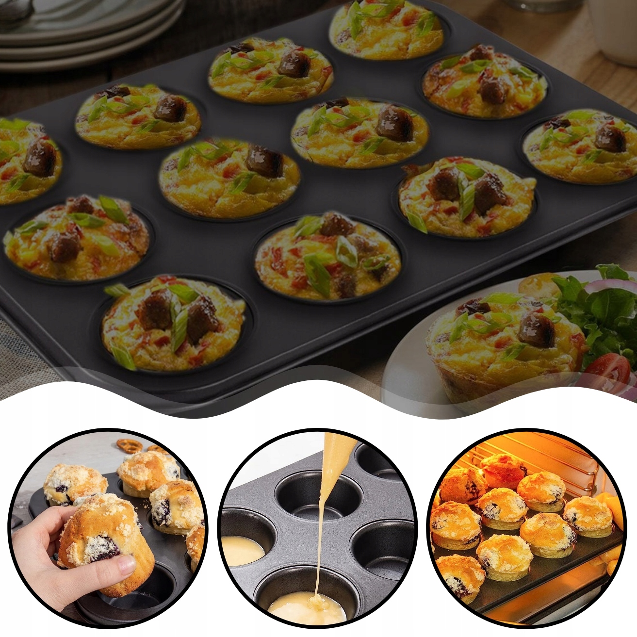 FORMA BLACHA SILIKONOWA DO BABECZEK NA 12 MUFFINEK CZARNA ELASTYCZNA Marka Top Gift