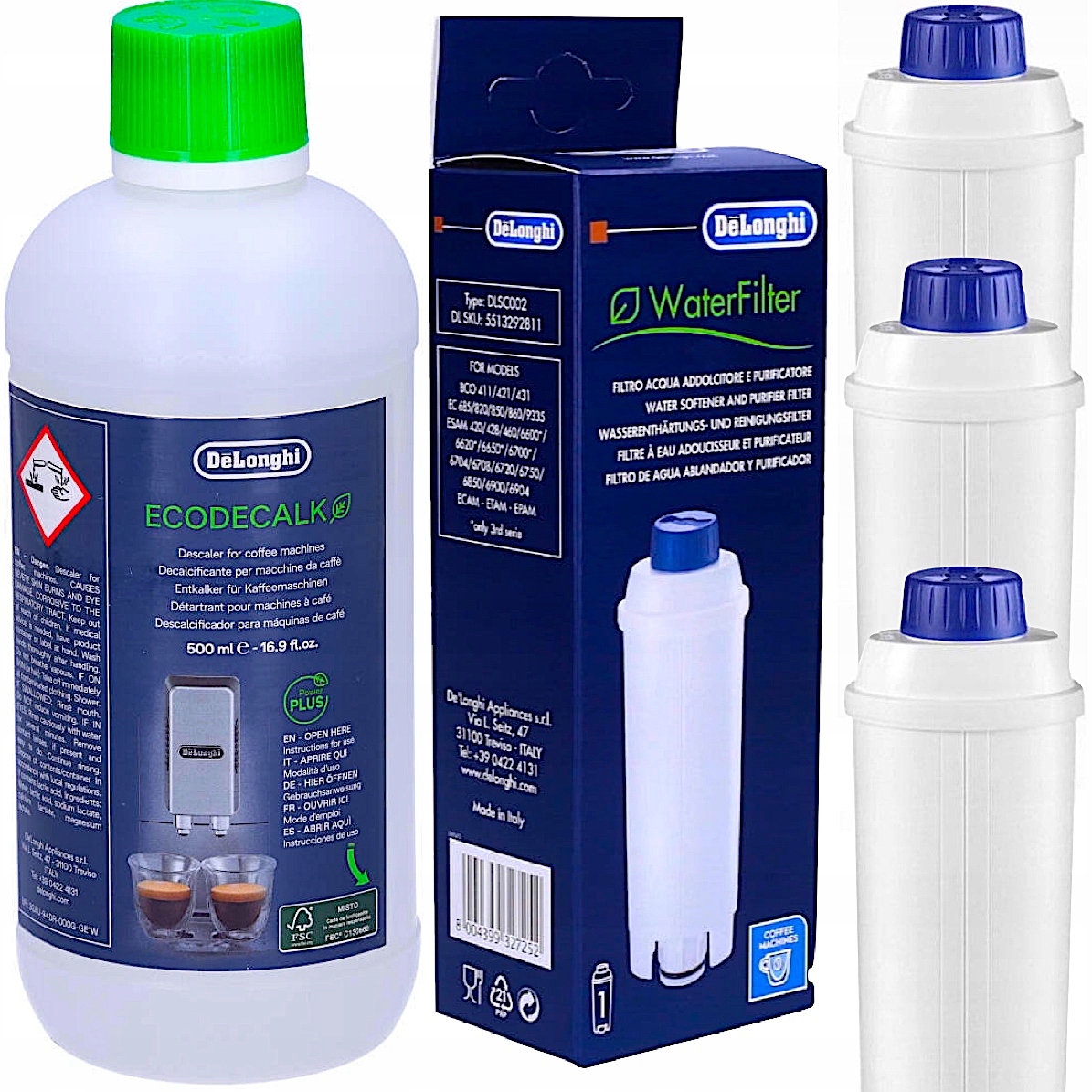 Levně Originální Odvápňovač 500 ml 3 x Filtr Kávovaru Delonghi 3017 Dls C002