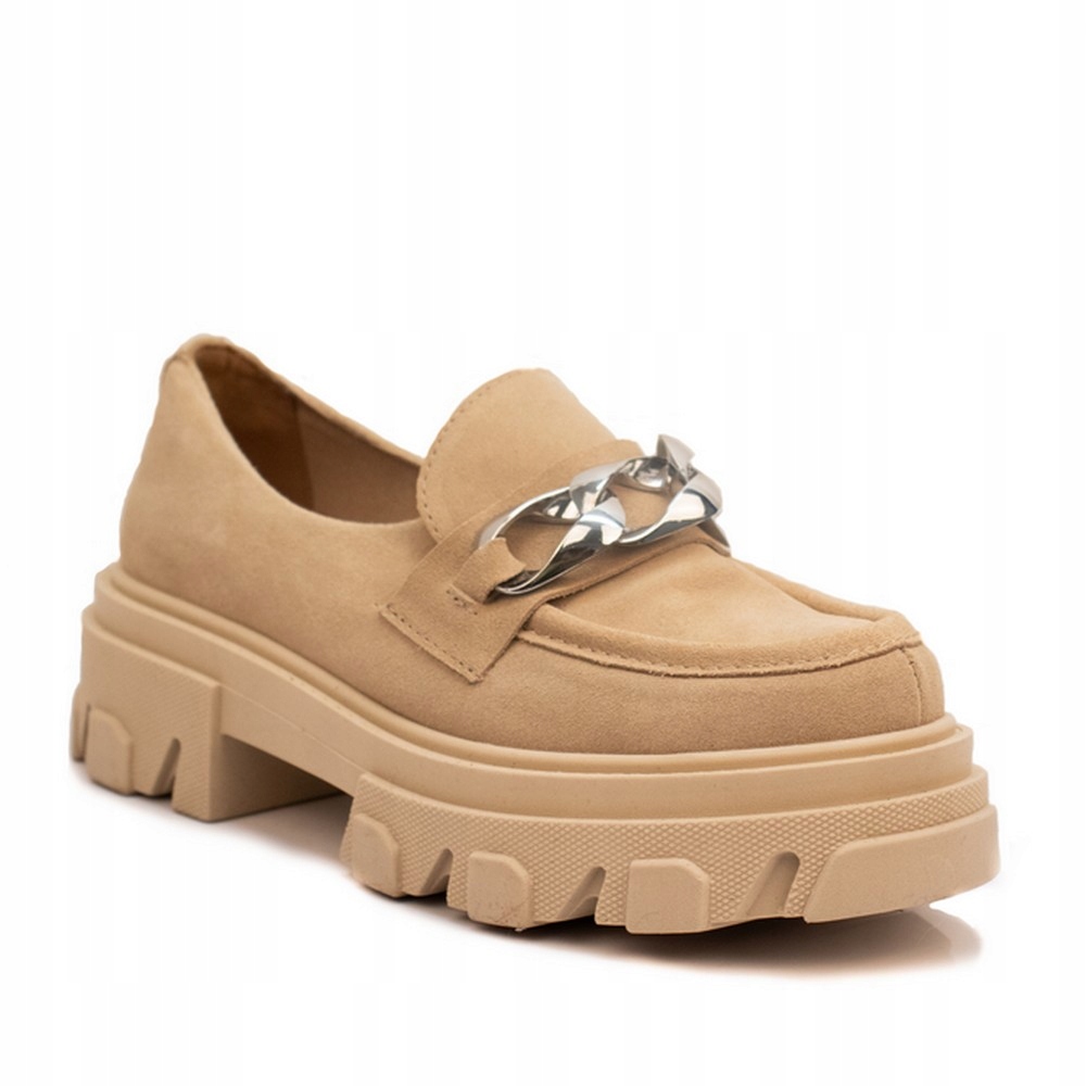 béžové dámské kožené polobotky s mokasíny na platformě J.w 40