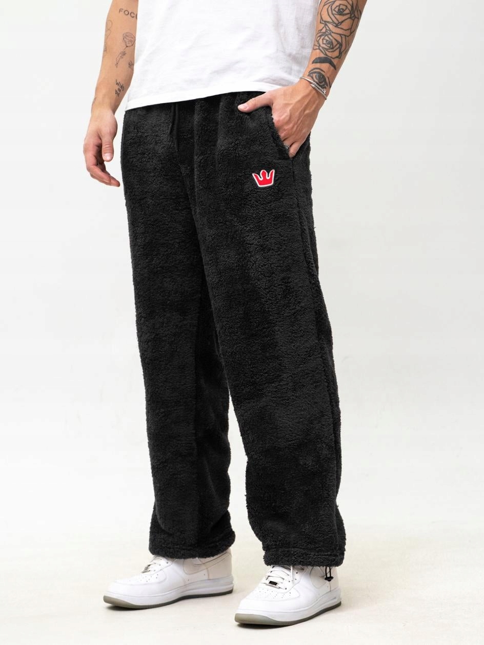 Pánské Tepláky Sherpa Baggy Černé Jigga Wear Teddy Malá Korunka L