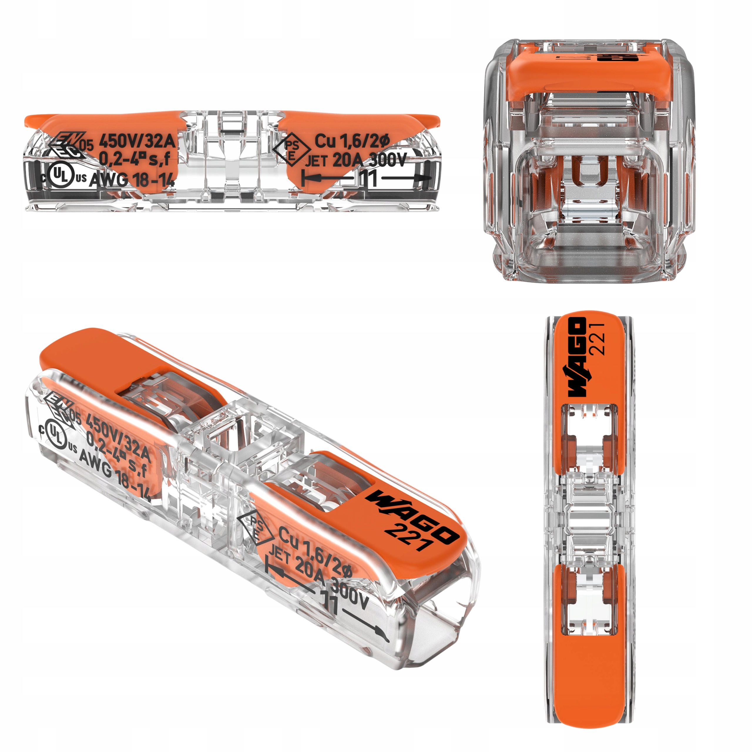 60x Szybkozłączka Złączka 221-2411 Przelotowa 2x0,2-4mm Linka Drut Wago