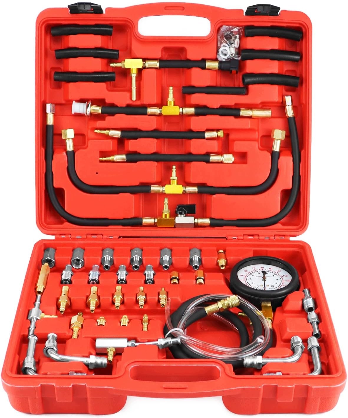 Tester tlaku paliva Qwork 0-10 bar manometer sada 70 prvkov