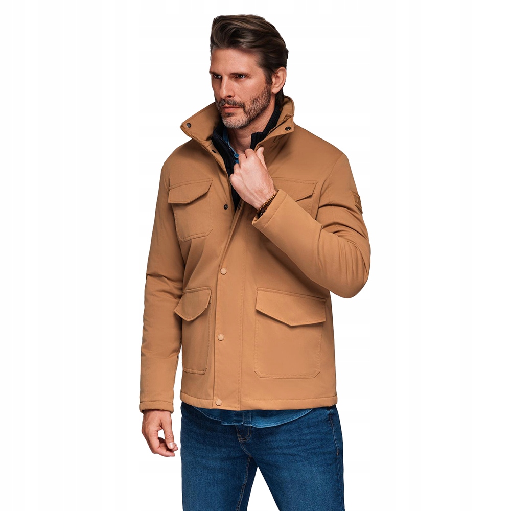 Lehká pánská bunda s vysokým límcem hnědá V5 OM-JALP-0167 vel S