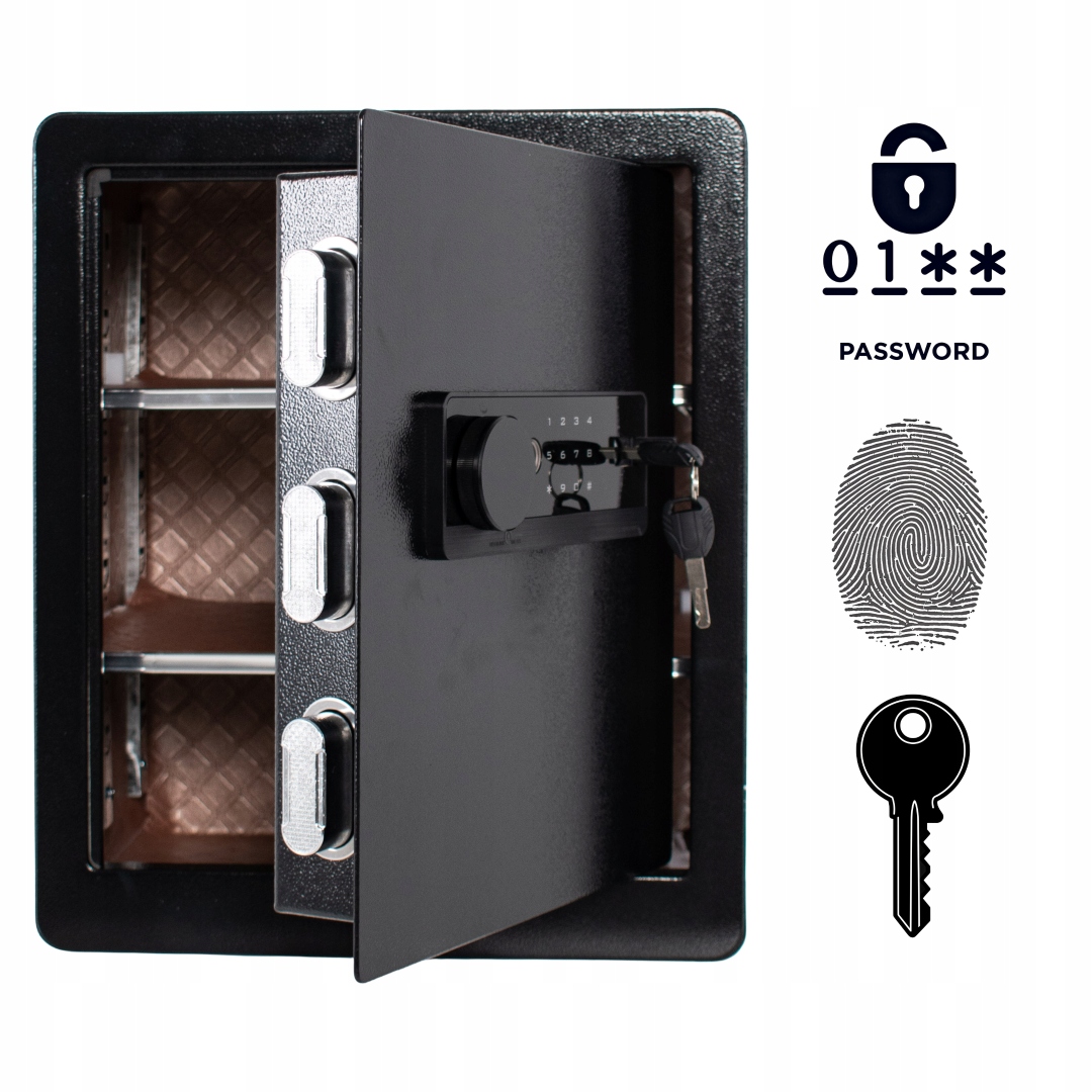 Pancerny Domowy Sejf Biometryczny Na Odcisk Palca 45x38x32 cm Czarny