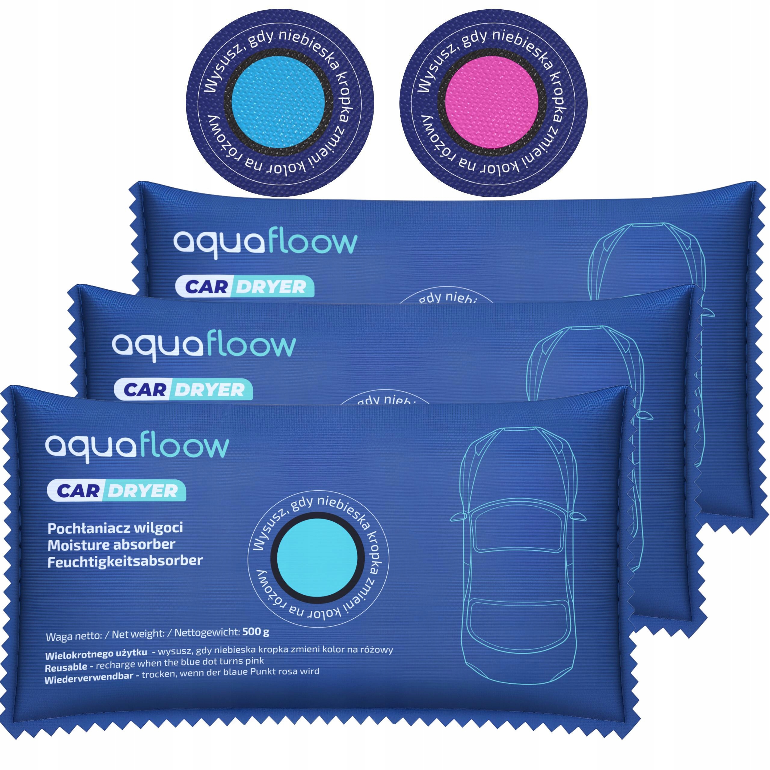 Pochłaniacz wilgoci do auta osuszacz powietrza odnawialny 500g AquaFloow x3