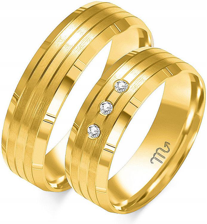 Moderní zlatý snubní prsten pro pár 585, velikost 8 9 10, exkluzivní kolekce