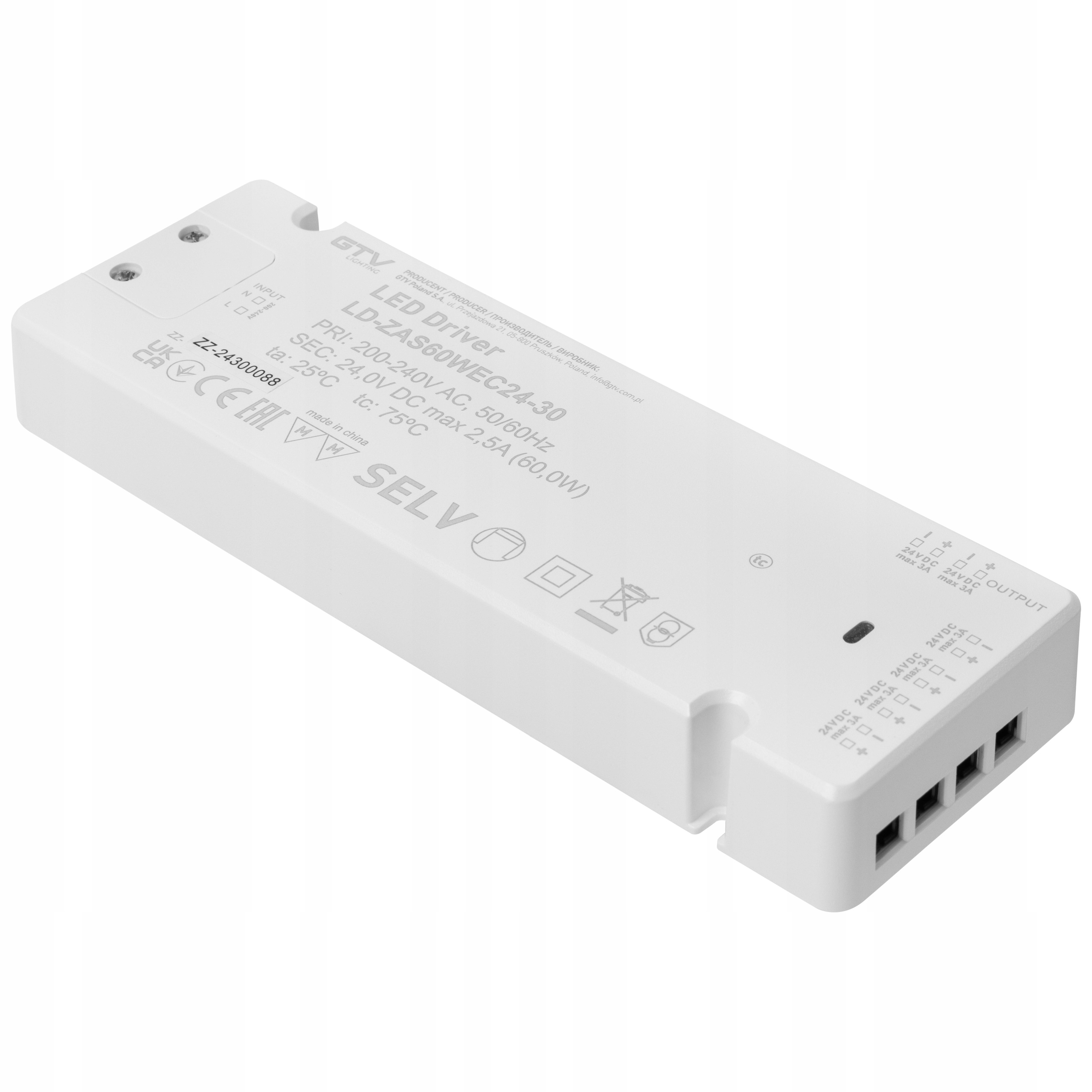 Zasilacz Led Easy Click 60W 24V 220-240 V 50-60 Hz Gtv do taśmy Led