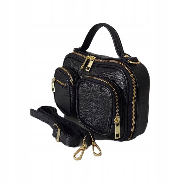 Krásná A Praktická Kožená Taška Se Spoustou Kapes_černá